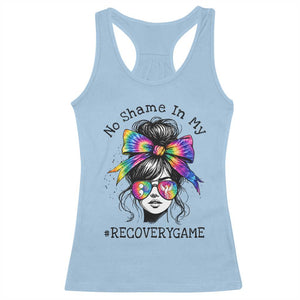 No Shame In My Recovery Game Racerback Tank Top Messy Bun Semicolon Graphic TS10 Light Blue Print Your Wear