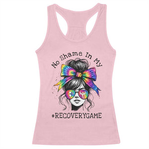 No Shame In My Recovery Game Racerback Tank Top Messy Bun Semicolon Graphic TS10 Light Pink Print Your Wear