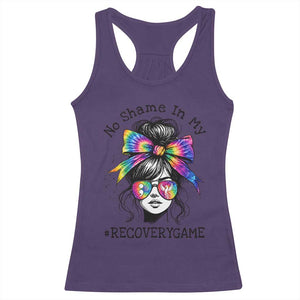 No Shame In My Recovery Game Racerback Tank Top Messy Bun Semicolon Graphic TS10 Purple Print Your Wear