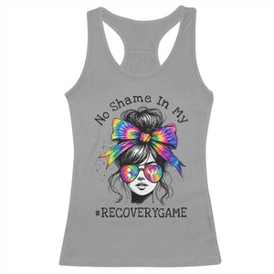 No Shame In My Recovery Game Racerback Tank Top Messy Bun Semicolon Graphic TS10 Sport Gray Print Your Wear
