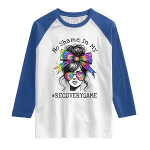 No Shame In My Recovery Game Raglan Shirt Messy Bun Semicolon Graphic TS10 White Royal Print Your Wear