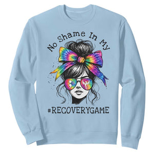 No Shame In My Recovery Game Sweatshirt Messy Bun Semicolon Graphic TS10 Light Blue Print Your Wear