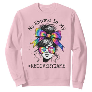 No Shame In My Recovery Game Sweatshirt Messy Bun Semicolon Graphic TS10 Light Pink Print Your Wear