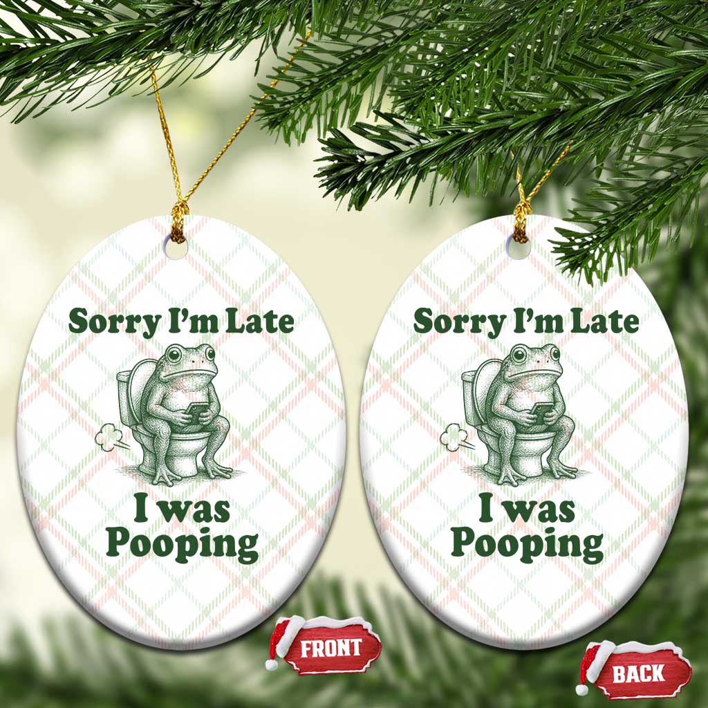 Sorry Im Late I Was Pooping Funny Frog Meme Ceramic Ornament TS10 Print Your Wear