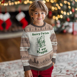 Sorry Im Late I Was Pooping Funny Frog Meme Ugly Christmas Sweater TS10 Mocha Mousse Print Your Wear