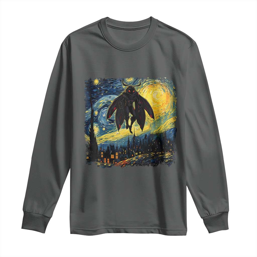 Mothman Long Sleeve Shirt Starry Night Van Gogh Cryptid Lover TS10 Dark Heather Print Your Wear