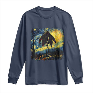 Mothman Long Sleeve Shirt Starry Night Van Gogh Cryptid Lover TS10 Navy Print Your Wear