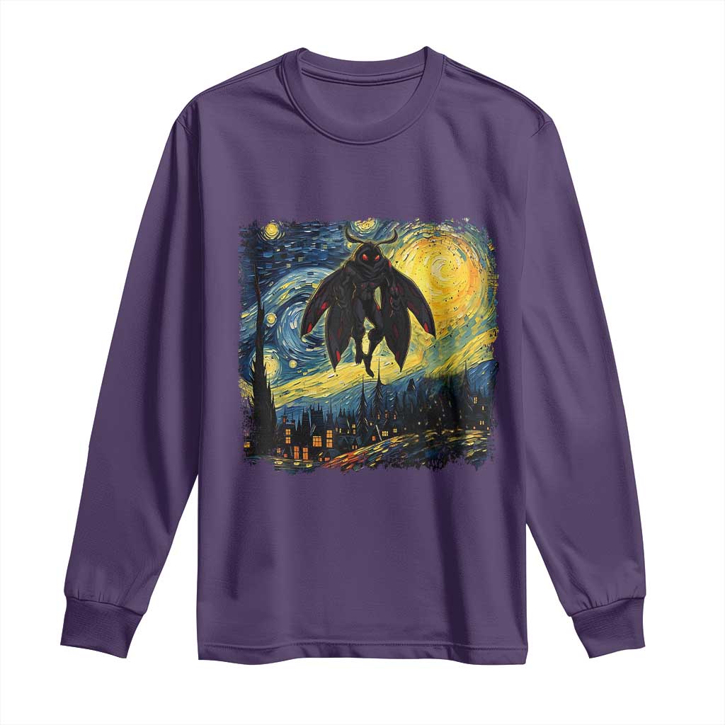Mothman Long Sleeve Shirt Starry Night Van Gogh Cryptid Lover TS10 Purple Print Your Wear