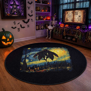 Mothman Round Rug Starry Night Van Gogh Cryptid Lover