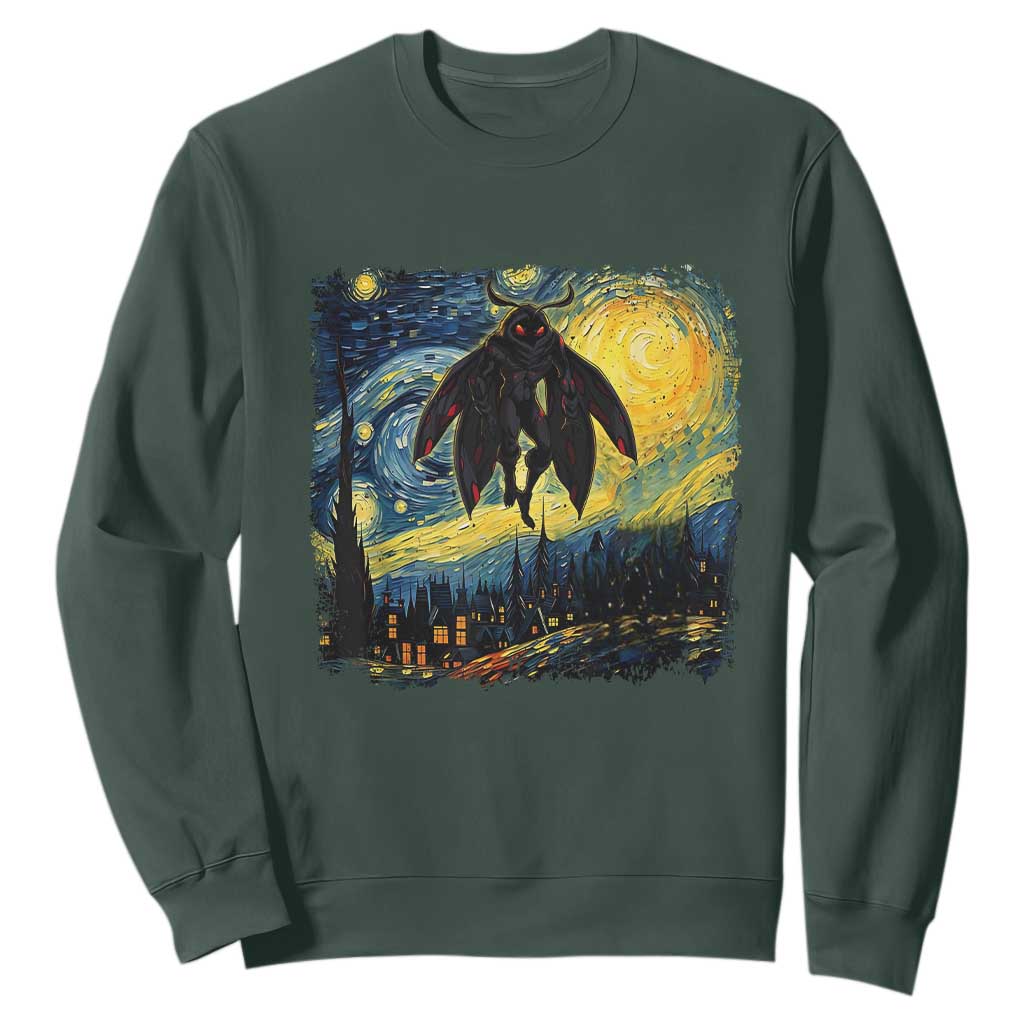 Mothman Sweatshirt Starry Night Van Gogh Cryptid Lover TS10 Dark Forest Green Print Your Wear