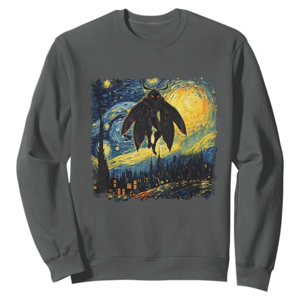 Mothman Sweatshirt Starry Night Van Gogh Cryptid Lover TS10 Dark Heather Print Your Wear
