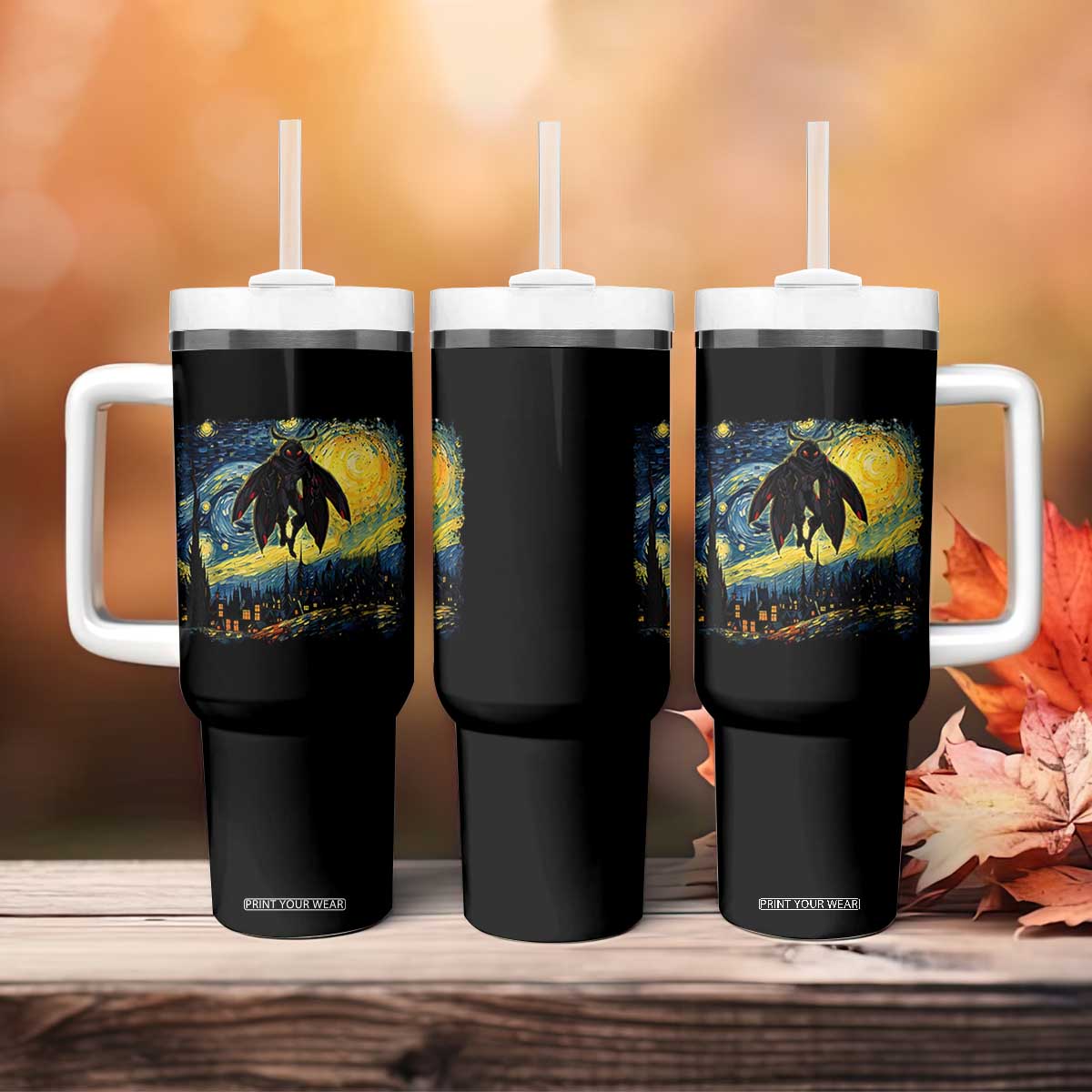 Mothman Tumbler With Handle Starry Night Van Gogh Cryptid Lover TS10 Print Your Wear