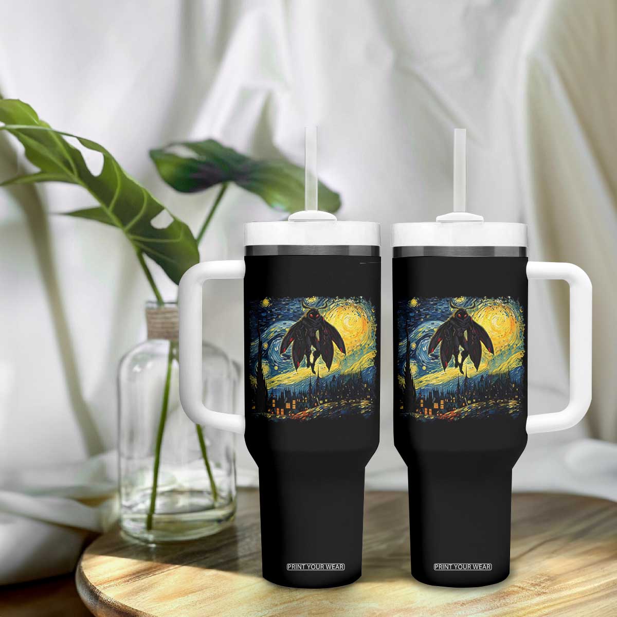 Mothman Tumbler With Handle Starry Night Van Gogh Cryptid Lover TS10 Print Your Wear