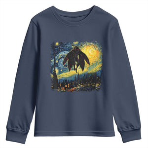 Mothman Youth Sweatshirt Starry Night Van Gogh Cryptid Lover TS10 Navy Print Your Wear