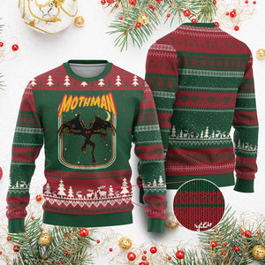 Retro Mothman Ugly Christmas Sweater Vintage Comicbook Style Cryptid Lore Cryptozoology TS10 Red Green Print Your Wear