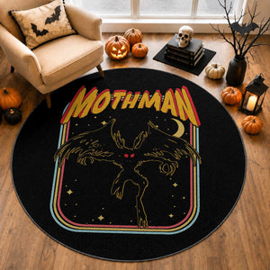 Retro Mothman Round Rug Vintage Comicbook Style Cryptid Lore Cryptozoology