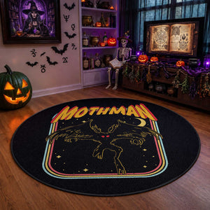 Retro Mothman Round Rug Vintage Comicbook Style Cryptid Lore Cryptozoology