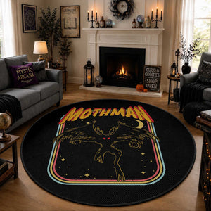 Retro Mothman Round Rug Vintage Comicbook Style Cryptid Lore Cryptozoology