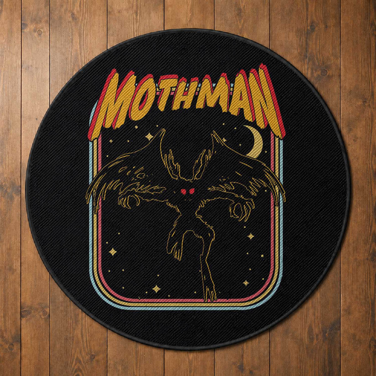 Retro Mothman Round Rug Vintage Comicbook Style Cryptid Lore Cryptozoology
