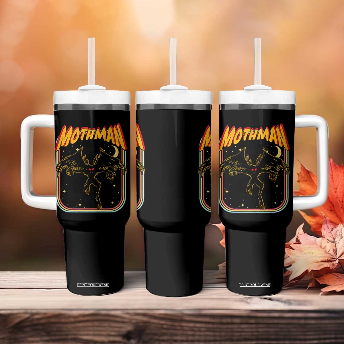 Retro Mothman Tumbler With Handle Vintage Comicbook Style Cryptid Lore Cryptozoology TS10 Print Your Wear