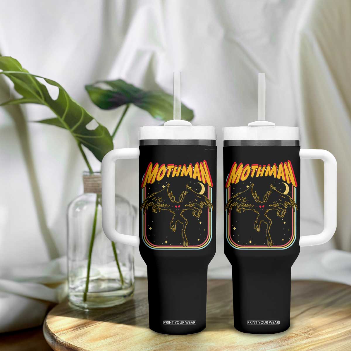 Retro Mothman Tumbler With Handle Vintage Comicbook Style Cryptid Lore Cryptozoology TS10 Print Your Wear