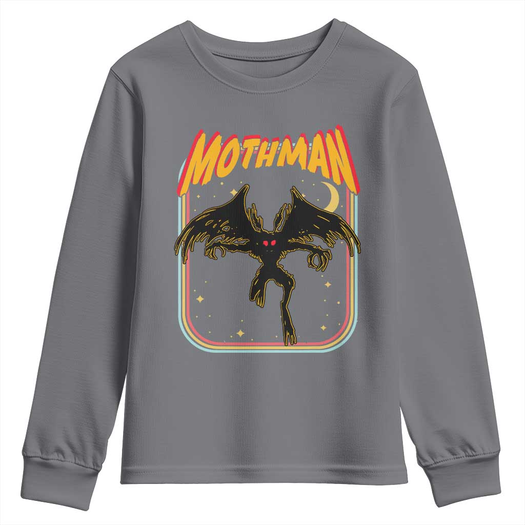Retro Mothman Youth Sweatshirt Vintage Comicbook Style Cryptid Lore Cryptozoology TS10 Charcoal Print Your Wear