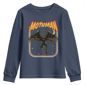 Retro Mothman Youth Sweatshirt Vintage Comicbook Style Cryptid Lore Cryptozoology TS10 Navy Print Your Wear