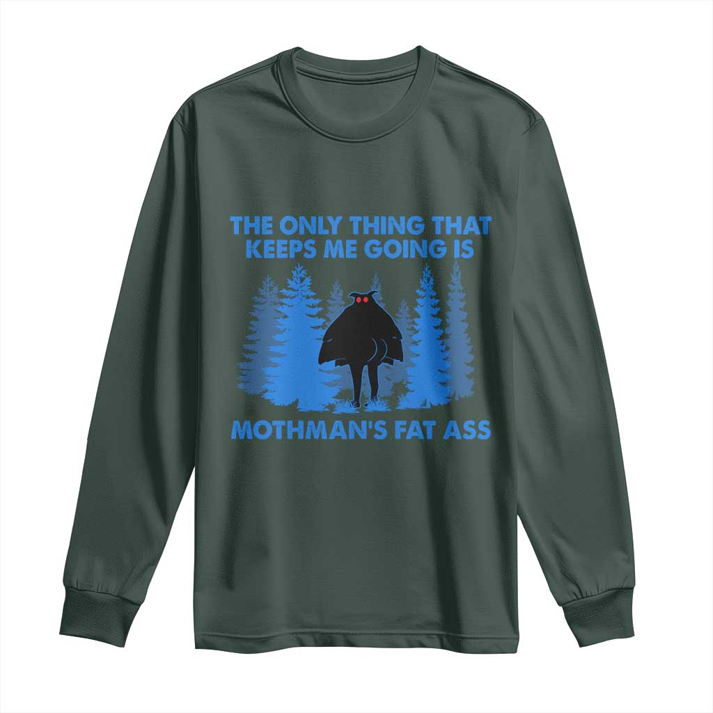 Funny Mothman Fat Ass Long Sleeve Shirt Vintage Cryptid Funny Moth Man Meme TS10 Dark Forest Green Print Your Wear