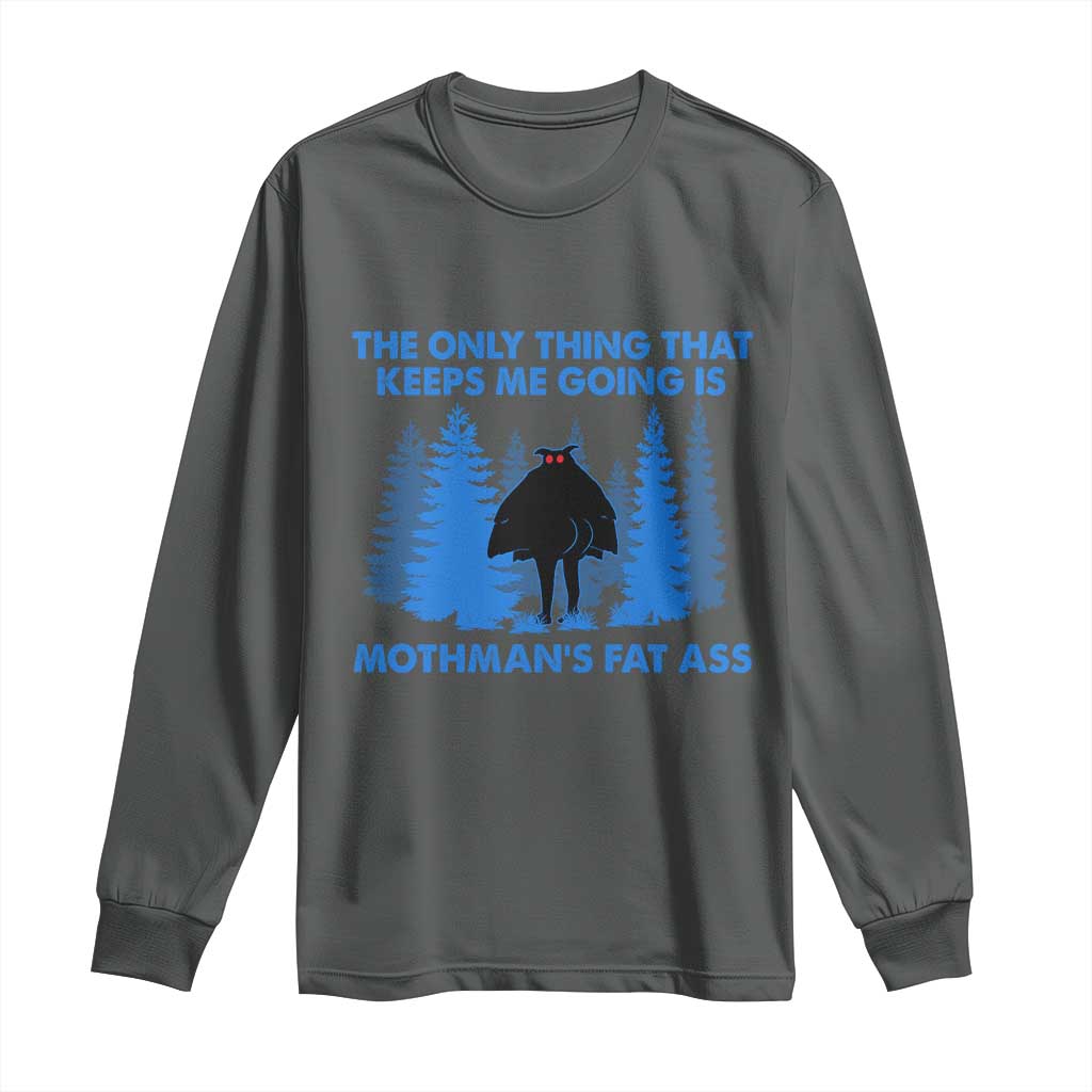Funny Mothman Fat Ass Long Sleeve Shirt Vintage Cryptid Funny Moth Man Meme TS10 Dark Heather Print Your Wear