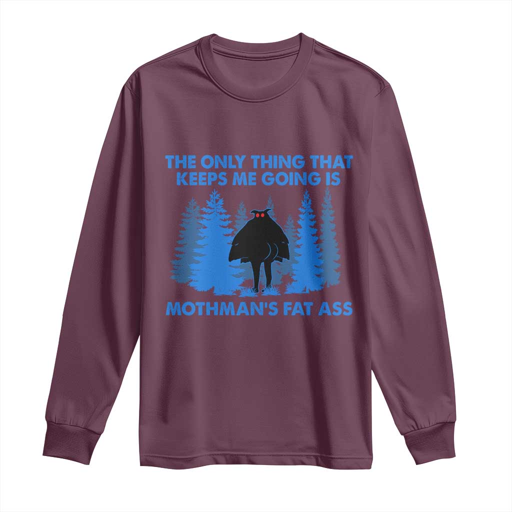 Funny Mothman Fat Ass Long Sleeve Shirt Vintage Cryptid Funny Moth Man Meme TS10 Maroon Print Your Wear