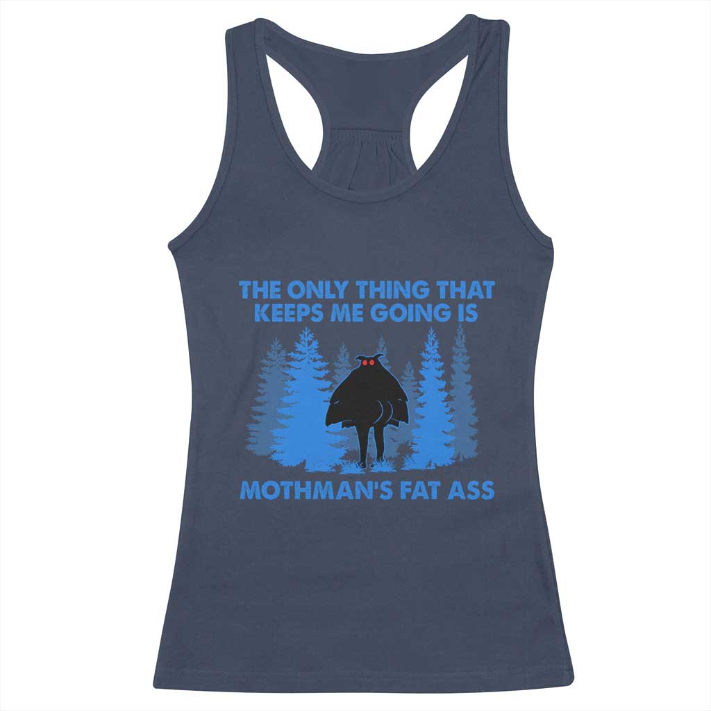 Funny Mothman Fat Ass Racerback Tank Top Vintage Cryptid Funny Moth Man Meme TS10 Navy Print Your Wear