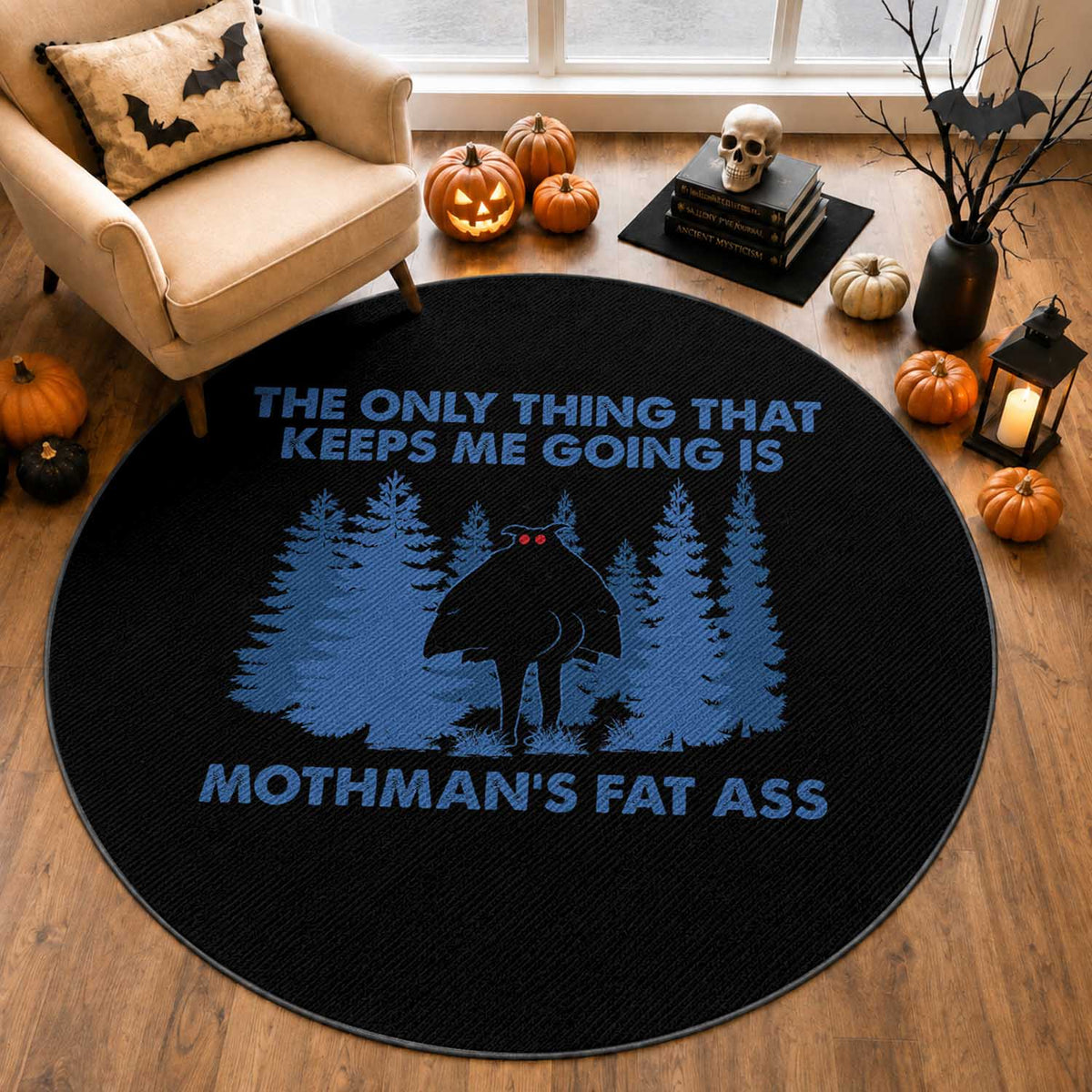 Funny Mothman Fat Ass Round Rug Vintage Cryptid Funny Moth Man Meme