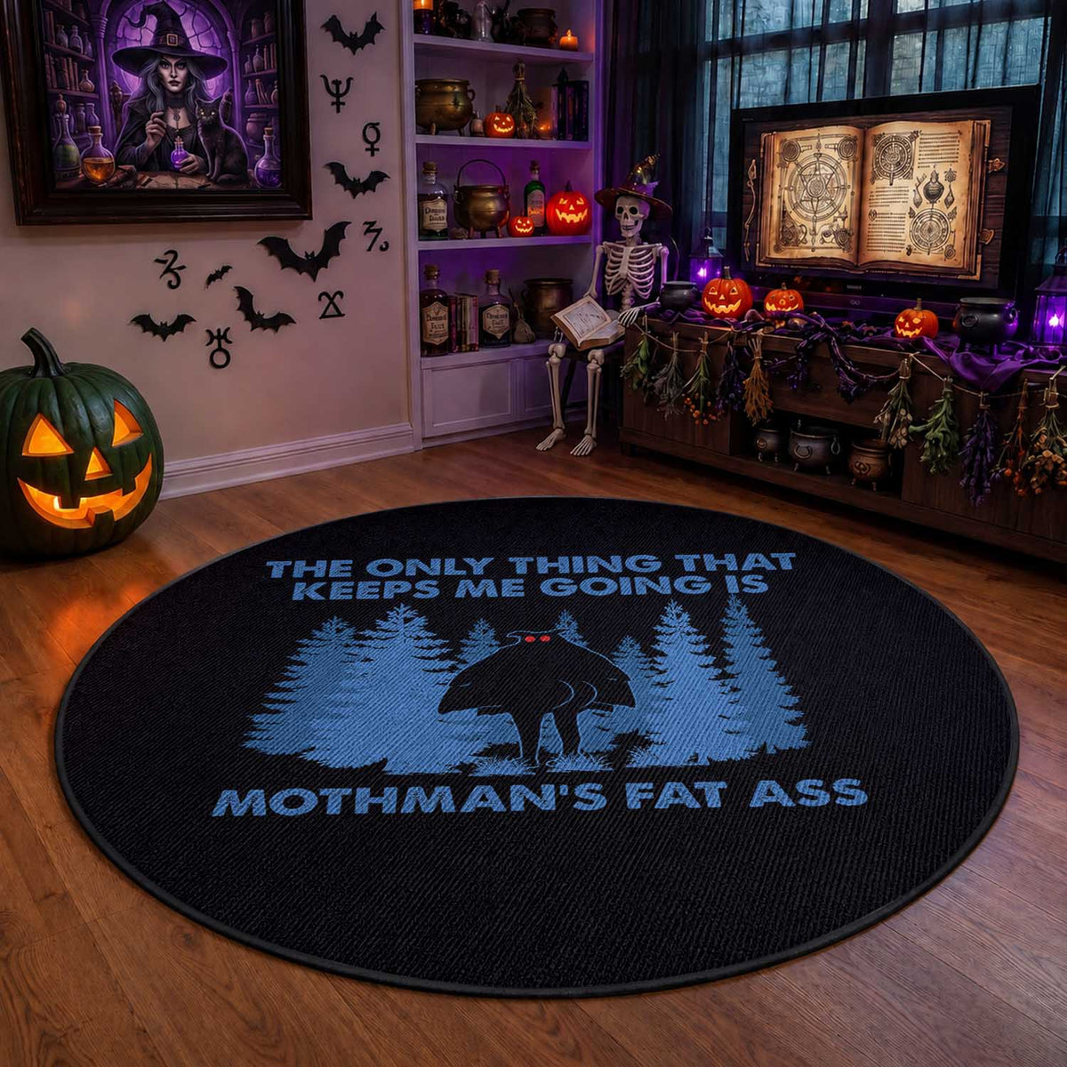 Funny Mothman Fat Ass Round Rug Vintage Cryptid Funny Moth Man Meme