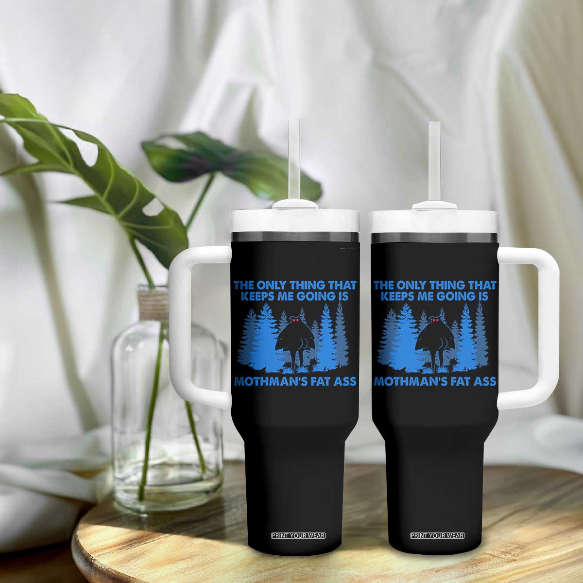 Funny Mothman Fat Ass Tumbler With Handle Vintage Cryptid Funny Moth Man Meme TS10 Print Your Wear