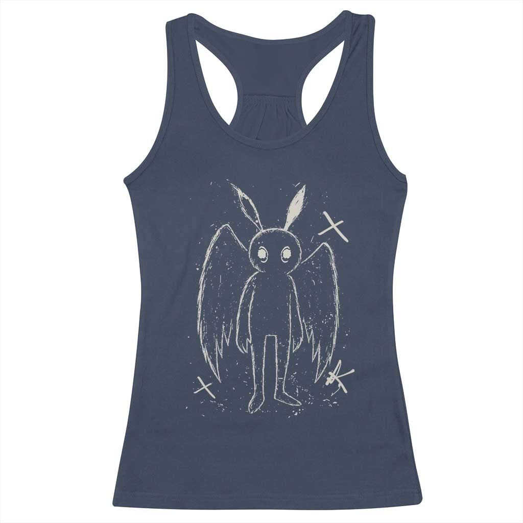 Creepy Cute Mothman Racerback Tank Top Alt Goth Grunge Horror Aesthetic Cryptid TS10 Navy Print Your Wear