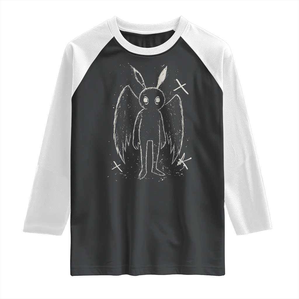 Creepy Cute Mothman Raglan Shirt Alt Goth Grunge Horror Aesthetic Cryptid TS10 Black White Print Your Wear