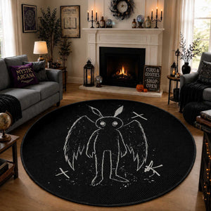 Creepy Cute Mothman Round Rug Alt Goth Grunge Horror Aesthetic Cryptid