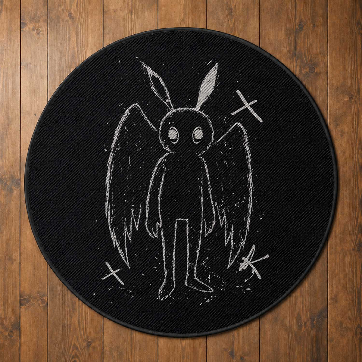 Creepy Cute Mothman Round Rug Alt Goth Grunge Horror Aesthetic Cryptid