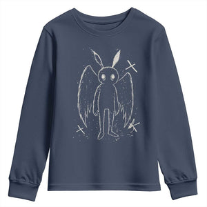 Creepy Cute Mothman Youth Sweatshirt Alt Goth Grunge Horror Aesthetic Cryptid TS10 Navy Print Your Wear