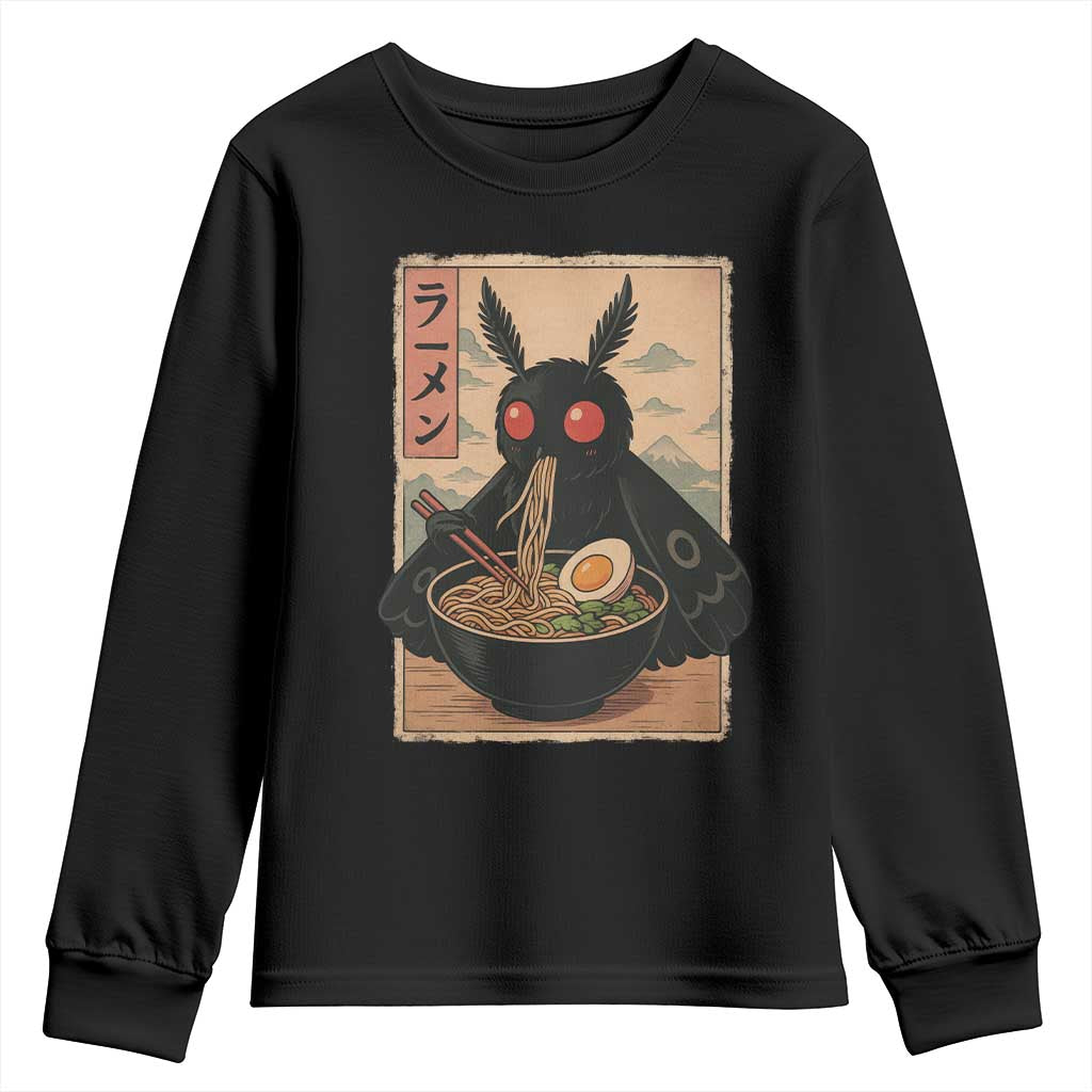 Funny Mothman Ramen Youth Sweatshirt Japanese Kawaii Noodles Cryptid Retro Manga Anime TS10 Black Print Your Wear