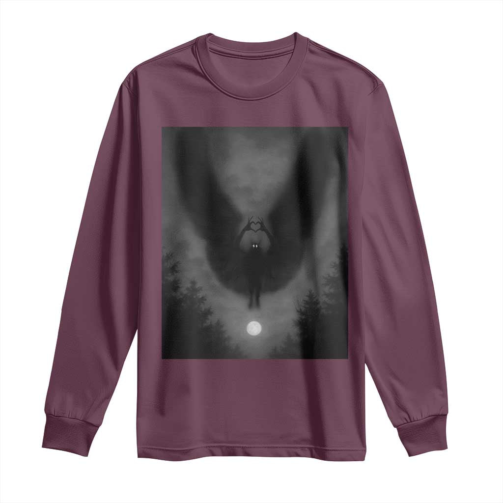 Mothman Long Sleeve Shirt Horror Poster Halloween Cryptid Lover TS10 Maroon Print Your Wear