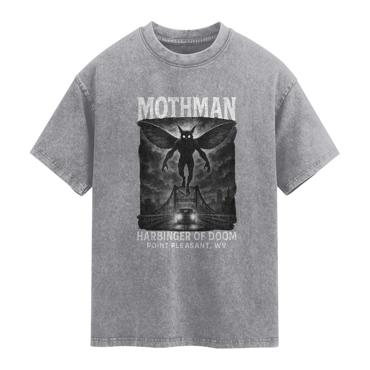 Mothman Washed Cotton T-Shirt Horror Poster Halloween Harbinger of Doom Cryptid Creature TS10 Slate Gray Print Your Wear