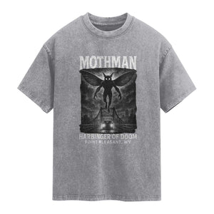 Mothman Washed Cotton T-Shirt Horror Poster Halloween Harbinger of Doom Cryptid Creature TS10 Slate Gray Print Your Wear