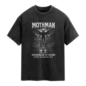 Mothman Washed Cotton T-Shirt Horror Poster Halloween Harbinger of Doom Cryptid Creature TS10 Black Print Your Wear