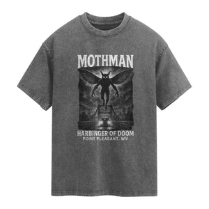 Mothman Washed Cotton T-Shirt Horror Poster Halloween Harbinger of Doom Cryptid Creature TS10 Charcoal Print Your Wear