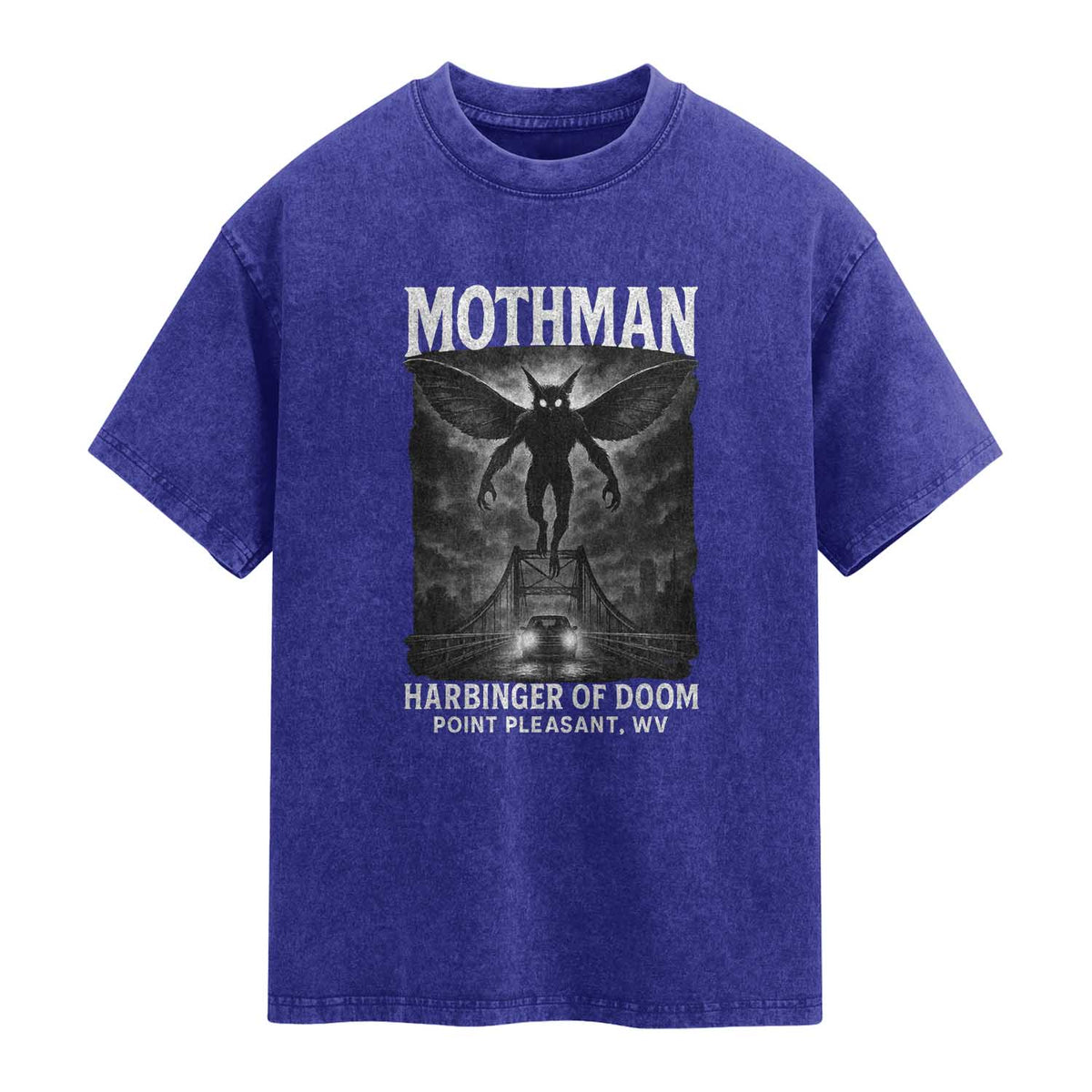 Mothman Washed Cotton T-Shirt Horror Poster Halloween Harbinger of Doom Cryptid Creature TS10 Indigo Blue Print Your Wear