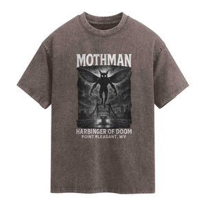 Mothman Washed Cotton T-Shirt Horror Poster Halloween Harbinger of Doom Cryptid Creature TS10 Brown Print Your Wear
