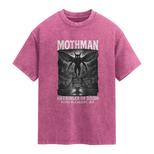 Mothman Washed Cotton T-Shirt Horror Poster Halloween Harbinger of Doom Cryptid Creature TS10 Magenta Print Your Wear