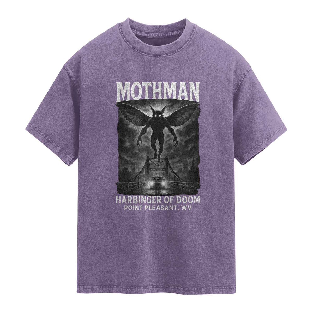 Mothman Washed Cotton T-Shirt Horror Poster Halloween Harbinger of Doom Cryptid Creature TS10 Purple Print Your Wear