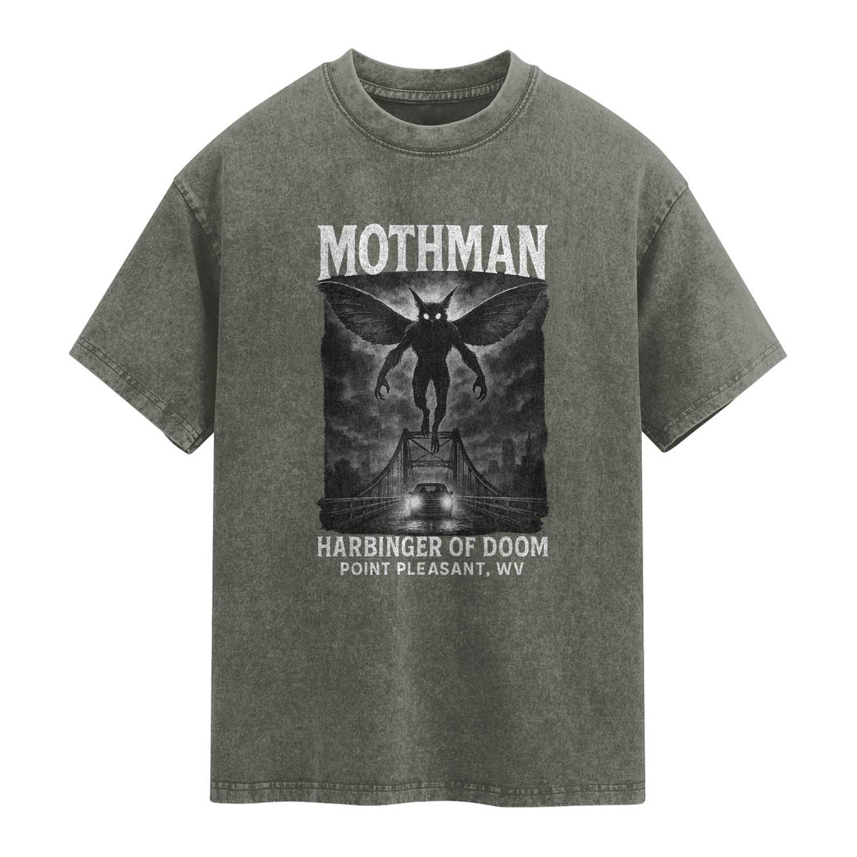 Mothman Washed Cotton T-Shirt Horror Poster Halloween Harbinger of Doom Cryptid Creature TS10 Olive Green Print Your Wear